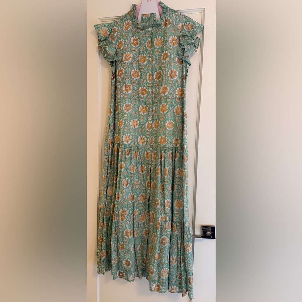 Oliphant Ruffle Collar Button Front Maxi Dress w Belt